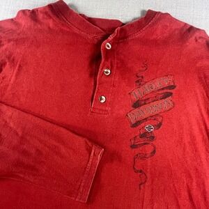 Harley-Davidson Paris Texas Henley Shirt Mens Red Long Sleeve Graphic L